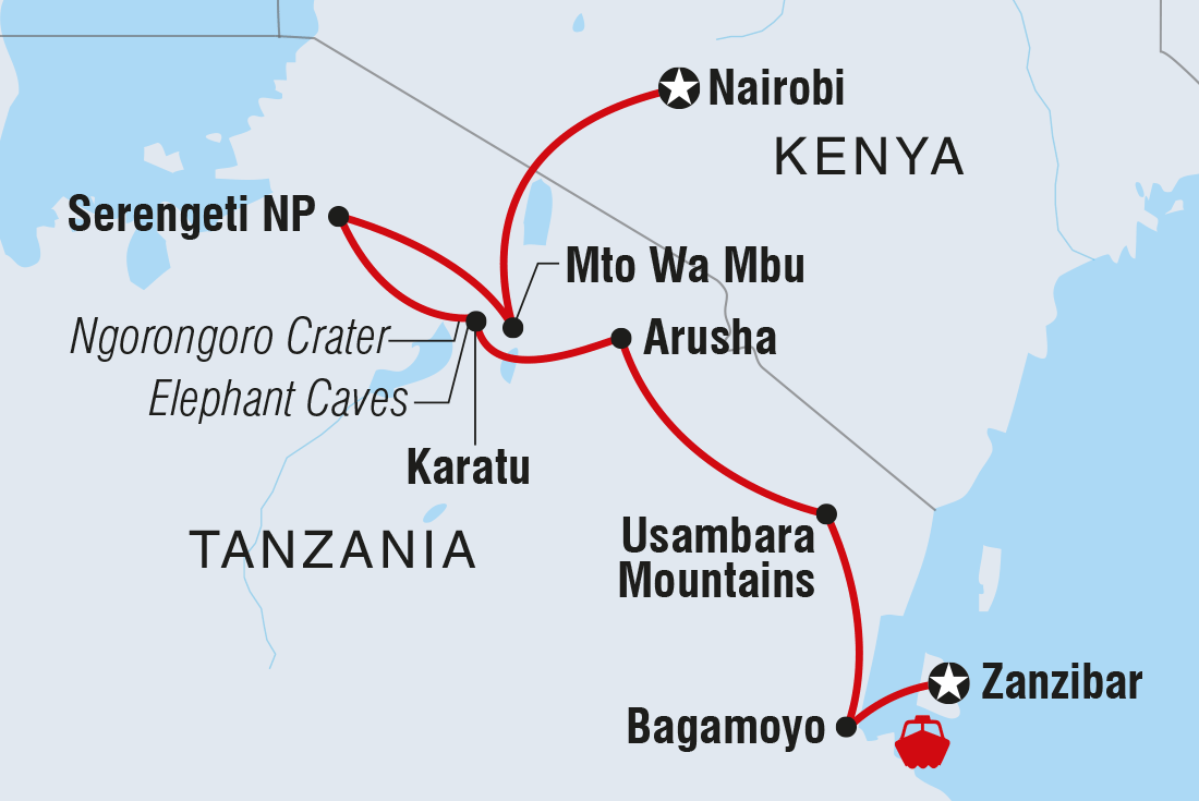 tourhub | Intrepid Travel | Zanzibar to Nairobi | Tour Map