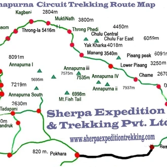 tourhub | Sherpa Expedition & Trekking | Annapurna Circuit Trek 14 Days | Tour Map