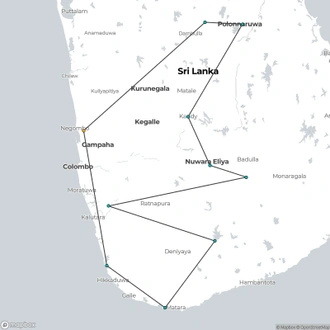 tourhub | Ran Lanka Tour Holidays (pvt) Ltd | Dust & Misty Cool Tour | Tour Map