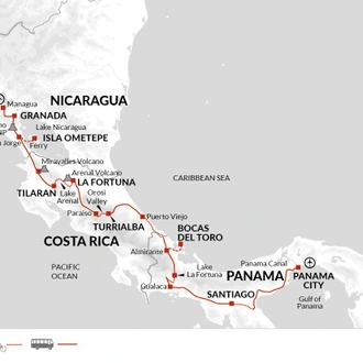 tourhub | Explore! | Cycle Nicaragua to the Panama Canal | Tour Map