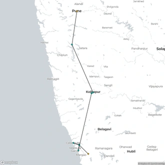 tourhub | Agora Voyages | Pune to Goa: Wildlife Safari and Beach Retreat | Tour Map