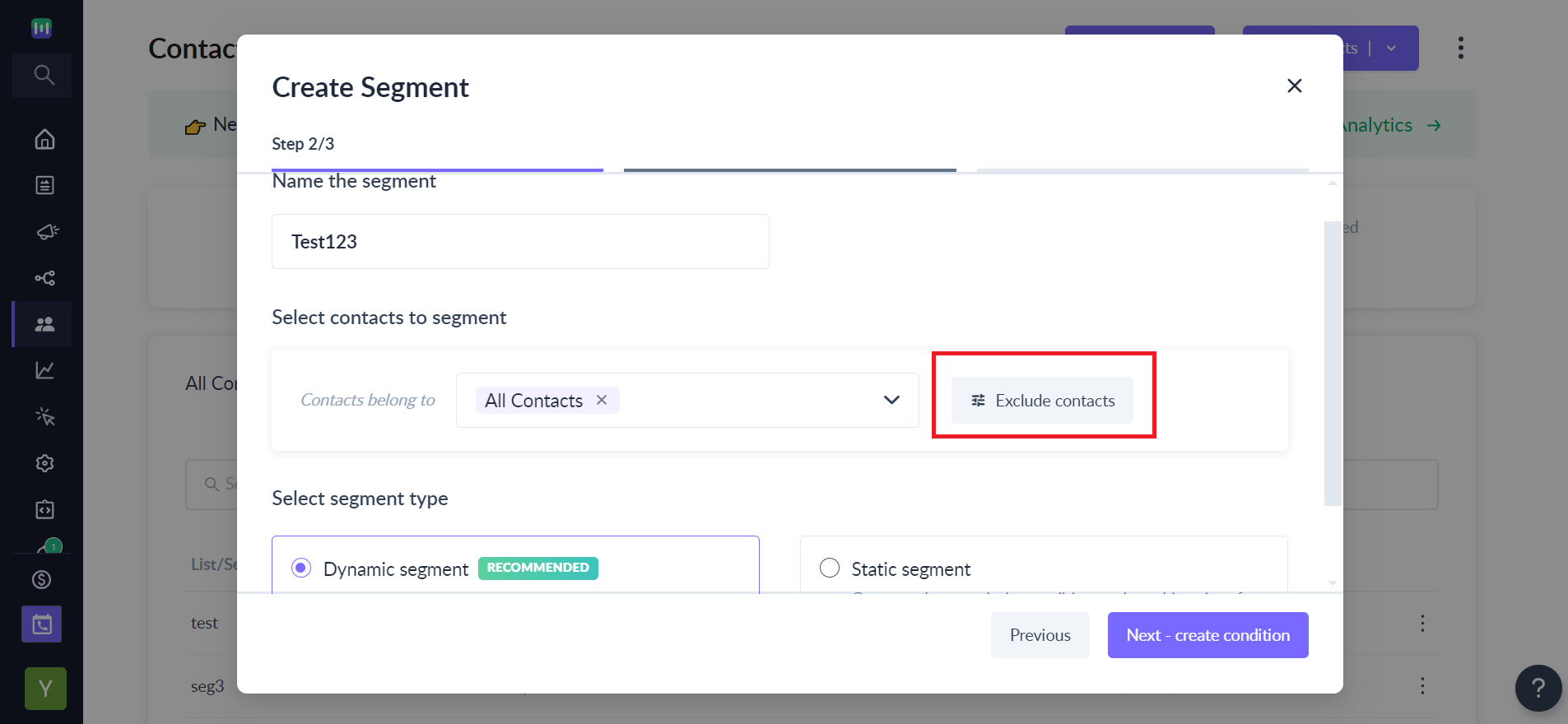 How to exclude contacts from a segment?