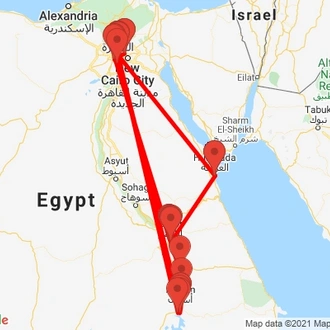 tourhub | Egypt Best Vacations | 11 Day Egypt Tour: Cairo, Hurghada, Luxor, Aswan And Nile Cruise | Tour Map
