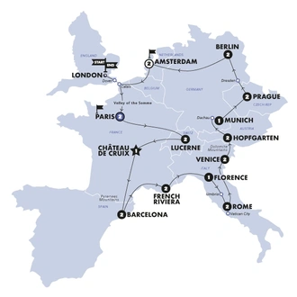 tourhub | Contiki | European Escapade | Plus | Start Paris | Summer 2025 | Tour Map