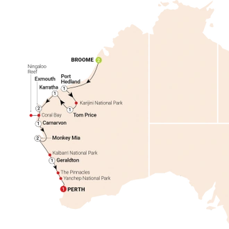 tourhub | AAT Kings | Untamed Pilbara & West Coast | Tour Map