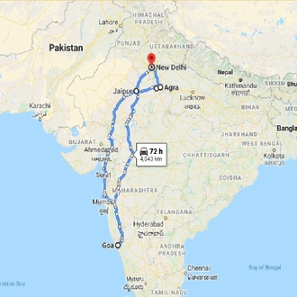 tourhub | GT India Tours | Golden Triangle with Goa | Tour Map