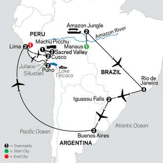 tourhub | Cosmos | Ultimate South America with Brazil's Amazon | Tour Map