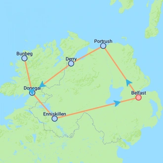 tourhub | On The Go Tours | Northern Ireland Adventure (Hotel) - 5 days | Tour Map