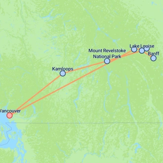 tourhub | On The Go Tours | Vancouver, Banff & Rockies Winter - 5 days | Tour Map