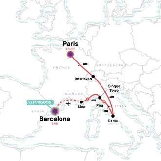 tourhub | G Adventures | Paris to Barcelona: Tapas & Train Rides | Tour Map