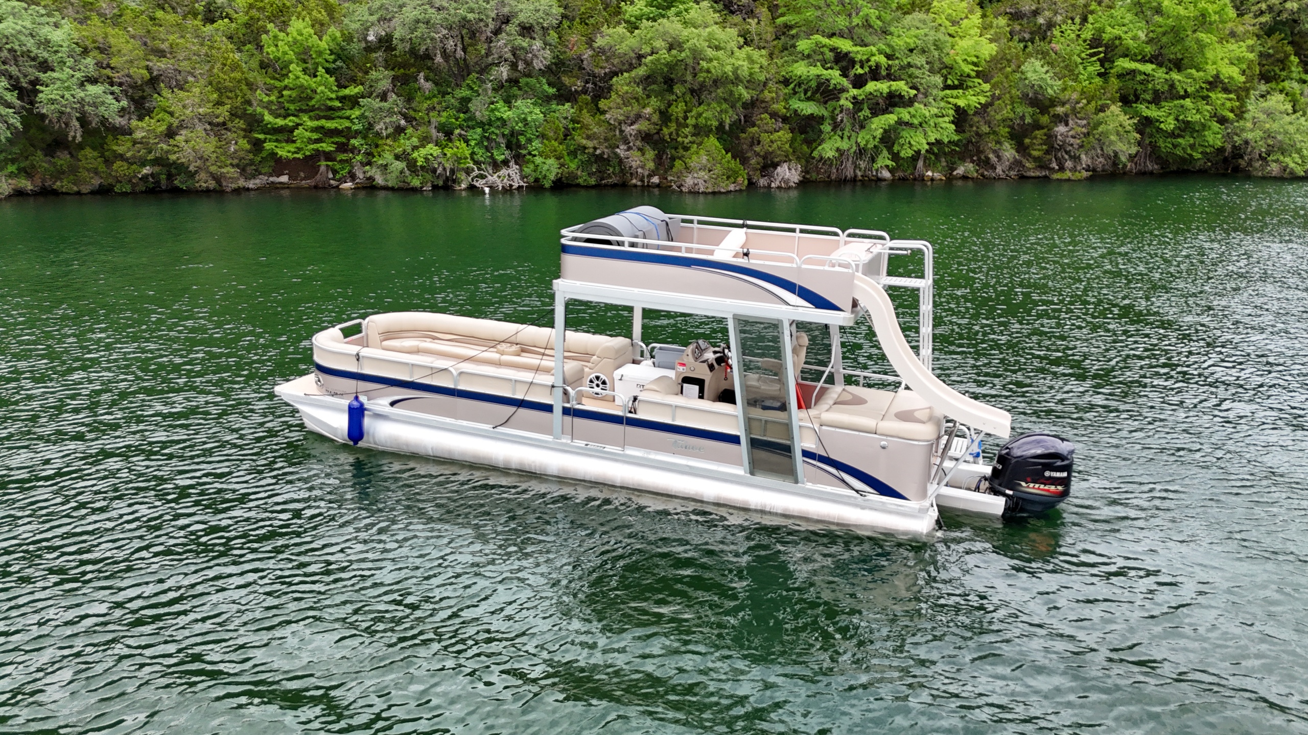 34ft Tahoe VT Double Decker Tritoon Boat with Slide on Lake Austin (Up to 14 Passengers) image 8