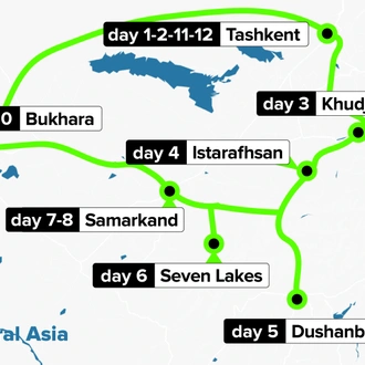 tourhub | Culture Trip | Journey the Silk Road in Central Asia | Tour Map