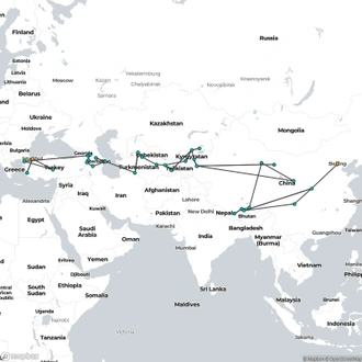 tourhub | Oasis Overland | Istanbul To Beijing (16 Weeks) Turkey, Caucusus, The Stans & China (Caib98) | Tour Map