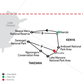tourhub | Cosmos | On Safari in Kenya & Tanzania with Nairobi | Tour Map
