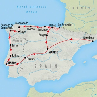 tourhub | On The Go Tours | Barcelona to Northern Spain & Portugal - 18 days | Tour Map