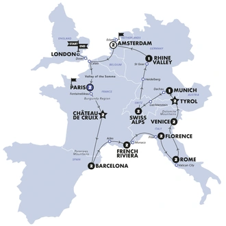 tourhub | Contiki | European Escapade | Start London | Summer | 2024 | Tour Map