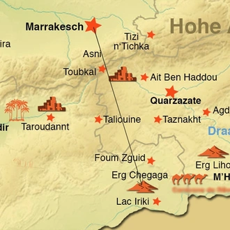 tourhub | Voyagiste Maroc | Luxury Helicopter Tour From Marrakech To Erg Chigaga Desert 2 Days | Tour Map