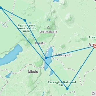 tourhub | Burigi Chato Safaris | 6 Days Tanzania private Safari – Tarangire,Serengeti, Lake Manyara and Ngorongoro Crater | Tour Map