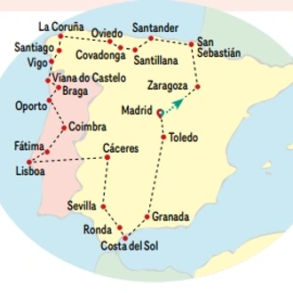 tourhub | VPT TOURS | 16 Days North of Spain, Lusitania & Andalusia | Tour Map