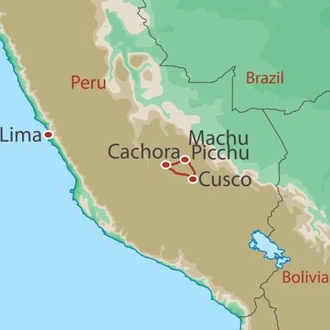 tourhub | World Expeditions | Inca Rivers Trek - Choquequirao to Machu Picchu | Tour Map