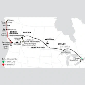 tourhub | Cosmos | Canadian Train Odyssey with Alaska Cruise | Tour Map