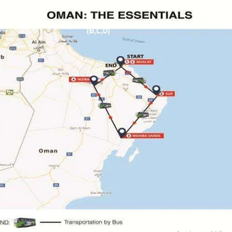 tourhub | Gray Line UAE & Oman | The Oman Essentials Tour with Fully Live Escorted Tour in 4* Hotels - Full Board Plan | Tour Map