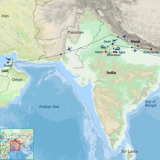 tourhub | Indus Travels | Wonders of India Nepal and UAE | Tour Map