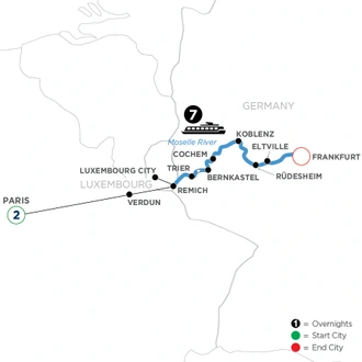 tourhub | Avalon Waterways | Active & Discovery on the Moselle with 2 Nights in Paris (Tranquility II) | Tour Map