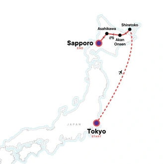 tourhub | G Adventures | Active Japan: Hokkaido Adventure | Tour Map