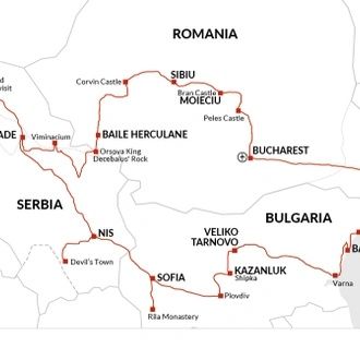 tourhub | Explore! | Grand Tour of Romania, Serbia and Bulgaria | Tour Map
