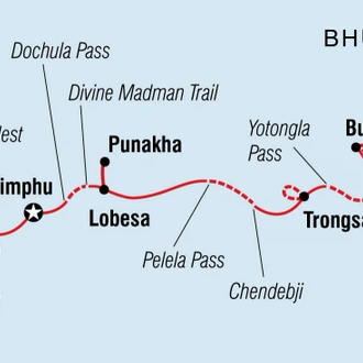 tourhub | Intrepid Travel |  Hike the Trans Bhutan Trail | Tour Map