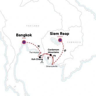 tourhub | G Adventures | Cambodia & Thailand: Angkor Wat, Koh Chang & Cardamom Mountain Adventure | Tour Map