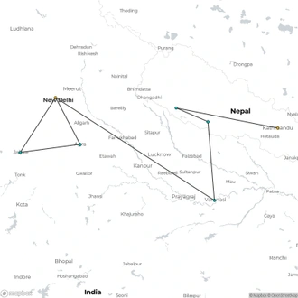 tourhub | Encounters Travel | Delhi to Kathmandu | Tour Map