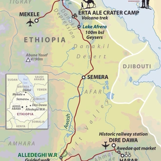 tourhub | Wild Frontiers | Ethiopia: Harar and the Danakil Depression | Tour Map
