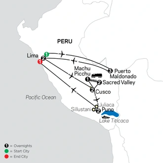 tourhub | Cosmos | Mysteries of the Inca Empire with Peru's Amazon | Tour Map