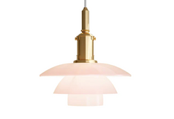 PH 3/3 Pale Rose Pendant boasts beautiful, mouthblown pale rose glass shades, that are sandblasted on the underside to provide optimal light.