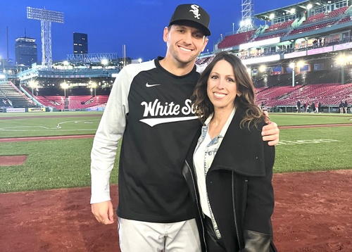 Tracy meets with her client, Chicago White Sox Pitcher, Tanner Banks at Fenway 