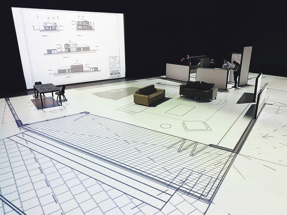 walk through floor plan projected on floor by big plans