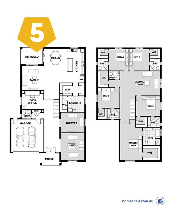 Double storey 5 bed 4 living house plan, Saville 51 by Omnia Homes