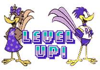 boy and girl roadrunner with the words level up in the middle