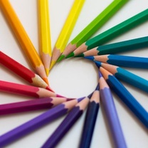 rainbow assortment of sharpened colored pencils