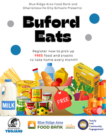 Flyer for Buford Eats (free food and snacks to take home every month). Find information and registration link in email.