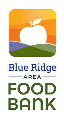 Blue Ridge Area Food Bank logo (white apple against a colorful sky and the Blue Ridge Mountains)