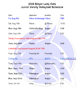 JV VB Schedule