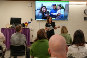 superintendent dr. michelle kuss-cybula speaking with new educators