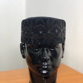 Plain Black Igbo Men Beaded Cap with Black Beads for Groom, Groomsmen and Weddings