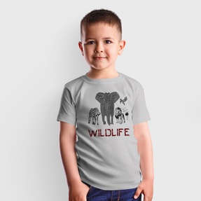 Kids Unisex  Grey Polyester Wildlife T-shirt