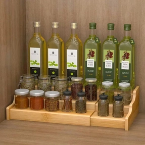 3 Tier Expandable bamboo spice rack for kitchen countertop