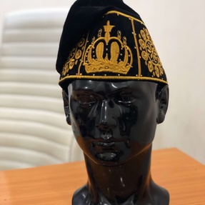 Black and Gold Royal Embroidery Yoruba Fila Cap with Crown