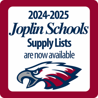 A Joplin Schools Logo that says "Supply Lists are now available"